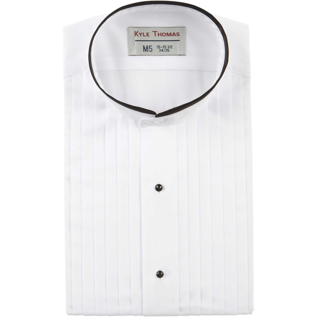 Boy's 1/2" Pleat Banded Tuxedo Shirt With Black Trim B/S White